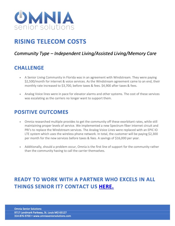 Omnia Senior Solutions Rising Telecom Costs